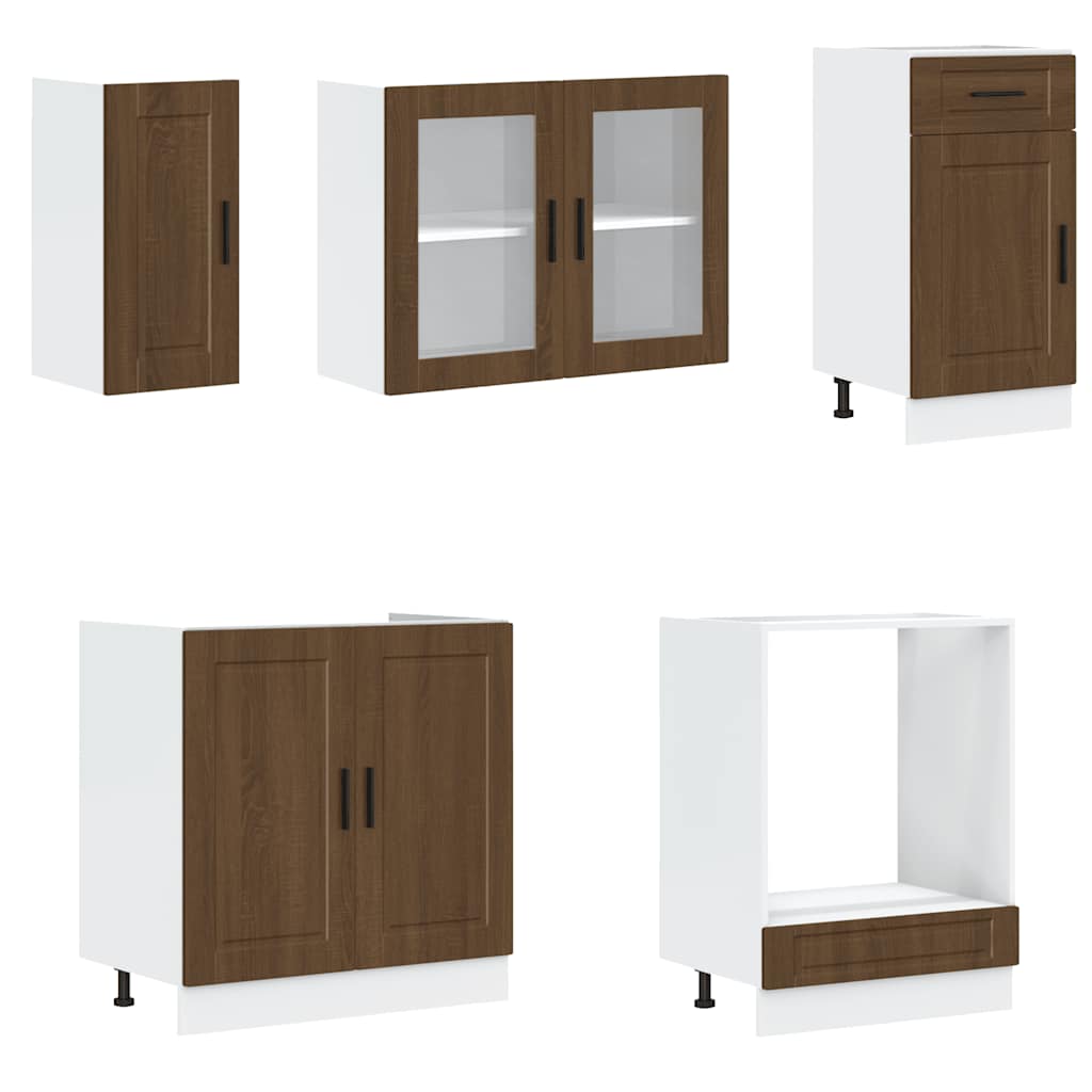 8 Piece Kitchen Cabinet Set Kalmar Brown Oak Engineered Wood