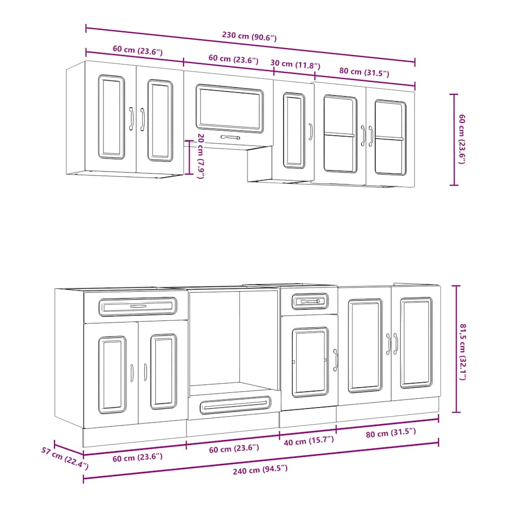 8 Piece Kitchen Cabinet Set Kalmar Black Engineered Wood