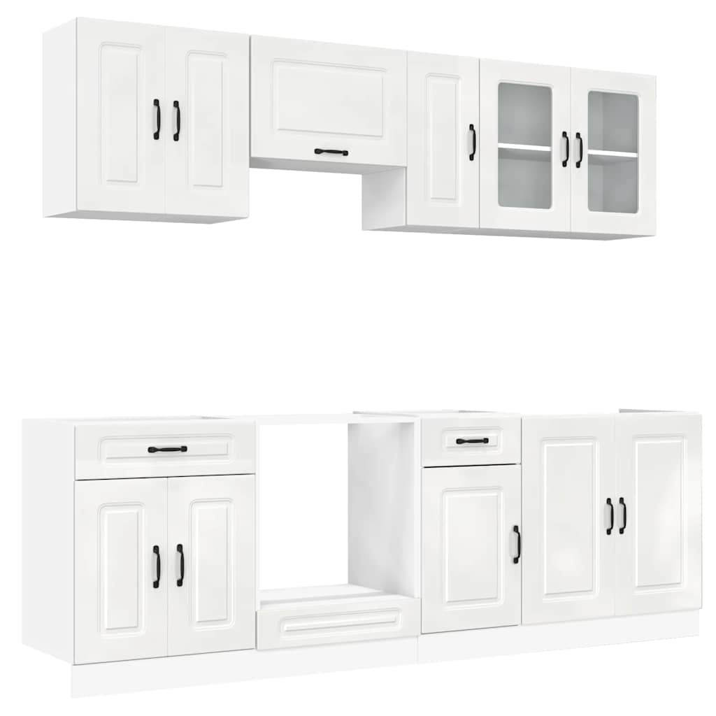 8 Piece Kitchen Cabinet Set Kalmar High Gloss White Engineered Wood