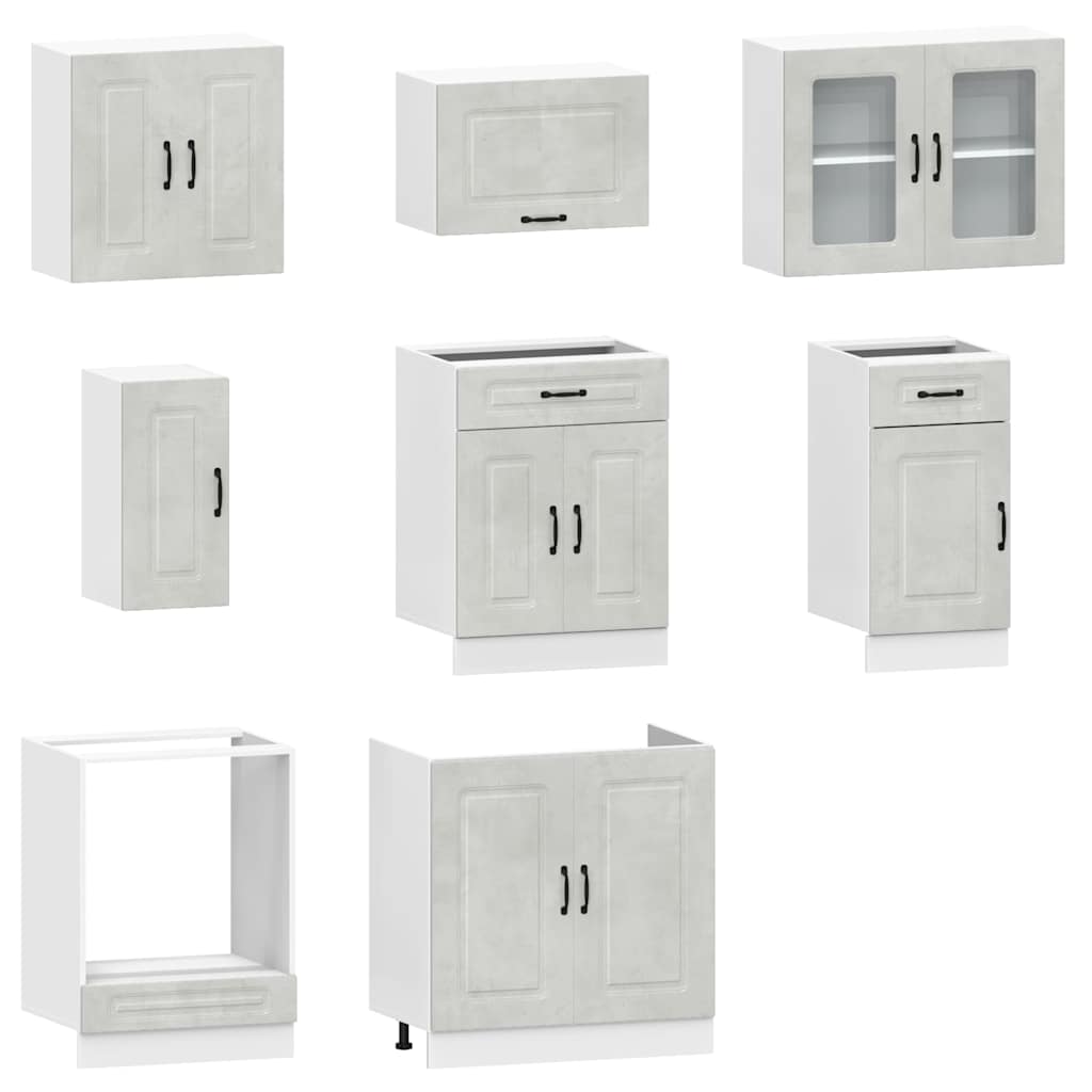 8 Piece Kitchen Cabinet Set Kalmar Concrete Grey Engineered Wood