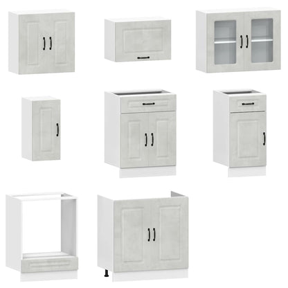 8 Piece Kitchen Cabinet Set Kalmar Concrete Grey Engineered Wood