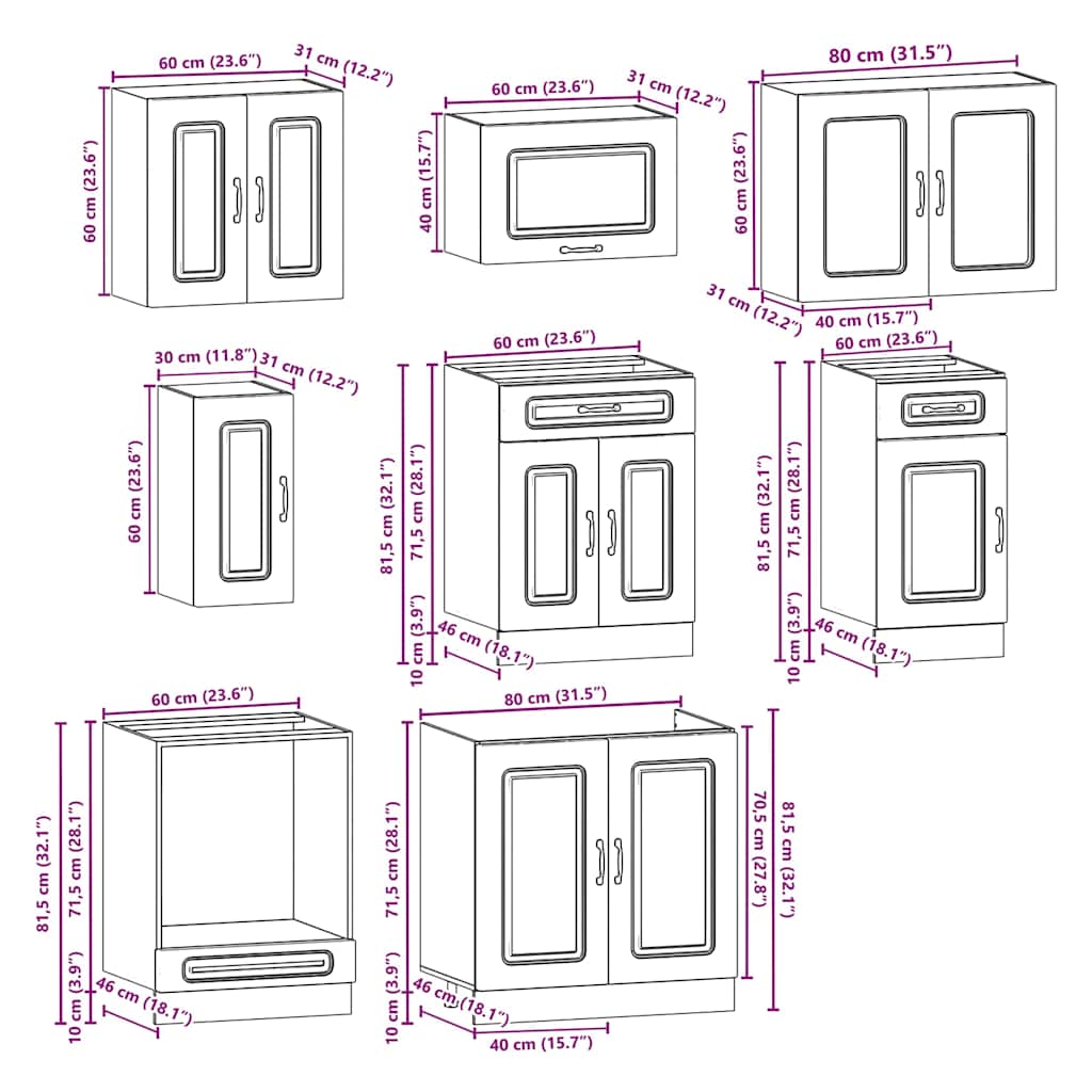 8 Piece Kitchen Cabinet Set Kalmar Concrete Grey Engineered Wood