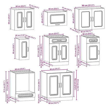 8 Piece Kitchen Cabinet Set Kalmar Concrete Grey Engineered Wood