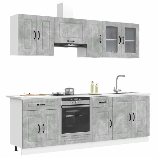 8 Piece Kitchen Cabinet Set Kalmar Concrete Grey Engineered Wood