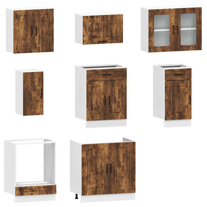 8 Piece Kitchen Cabinet Set Kalmar Smoked Oak Engineered Wood