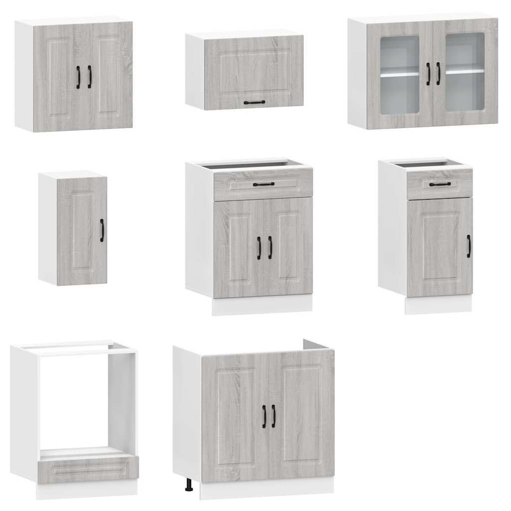 8 Piece Kitchen Cabinet Set Kalmar Grey Sonoma Engineered Wood
