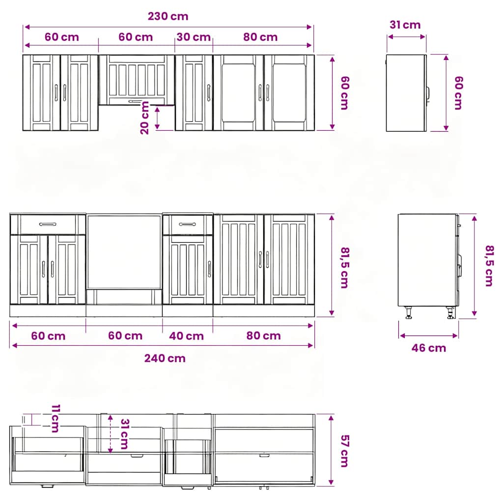 8 Piece Kitchen Cabinet Set Kalmar White Engineered Wood