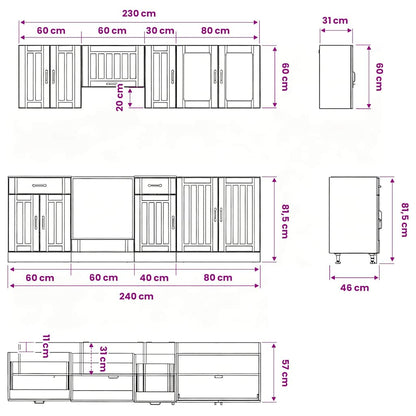 8 Piece Kitchen Cabinet Set Kalmar White Engineered Wood