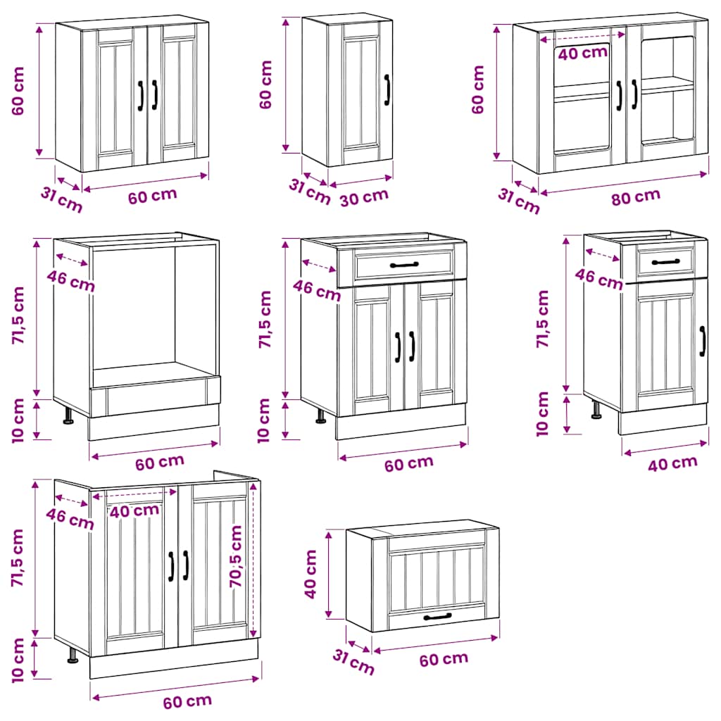 8 Piece Kitchen Cabinet Set Kalmar White Engineered Wood