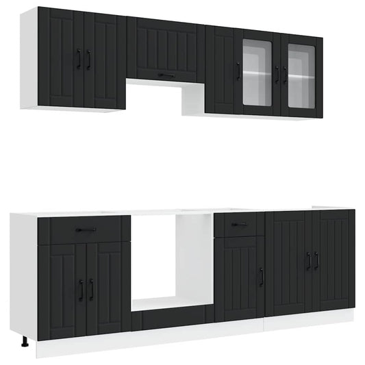 8 Piece Kitchen Cabinet Set Kalmar Black Engineered Wood