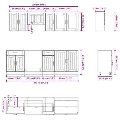 8 Piece Kitchen Cabinet Set Kalmar Black Engineered Wood