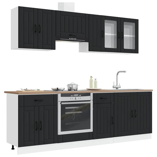 8 Piece Kitchen Cabinet Set Kalmar Black Engineered Wood