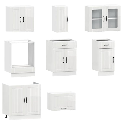 8 Piece Kitchen Cabinet Set Lucca High Gloss White Engineered Wood