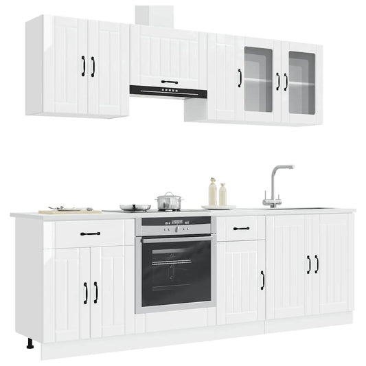 8 Piece Kitchen Cabinet Set Lucca High Gloss White Engineered Wood