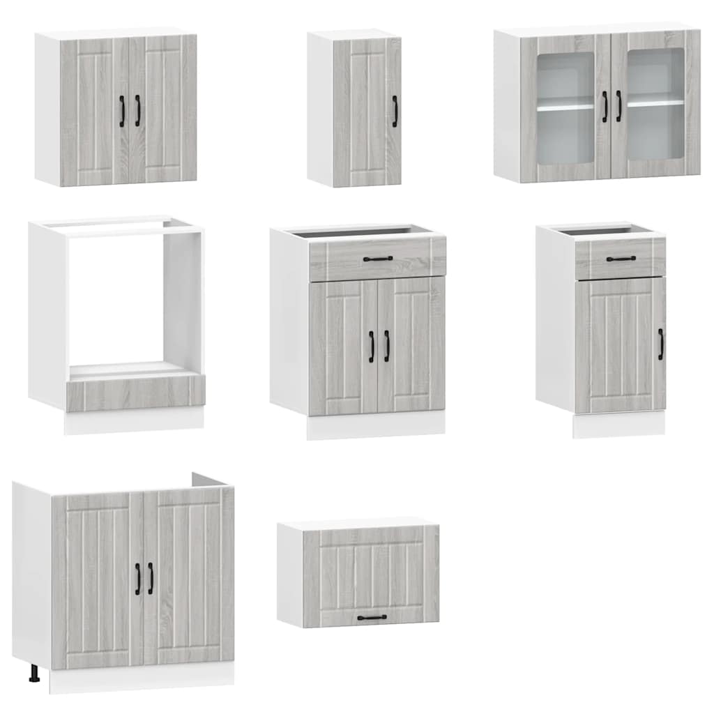 8 Piece Kitchen Cabinet Set Kalmar Grey Sonoma Engineered Wood