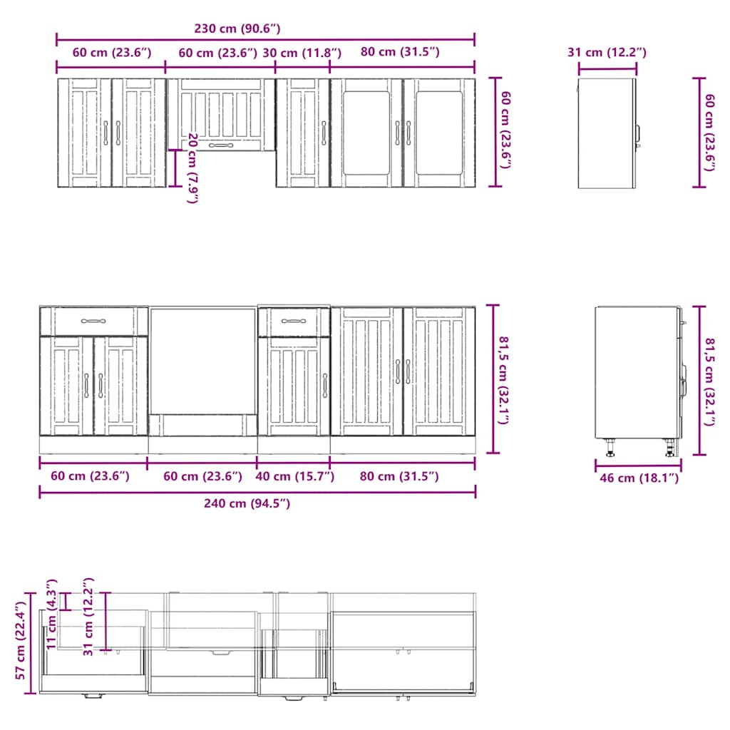 8 Piece Kitchen Cabinet Set Kalmar Grey Sonoma Engineered Wood