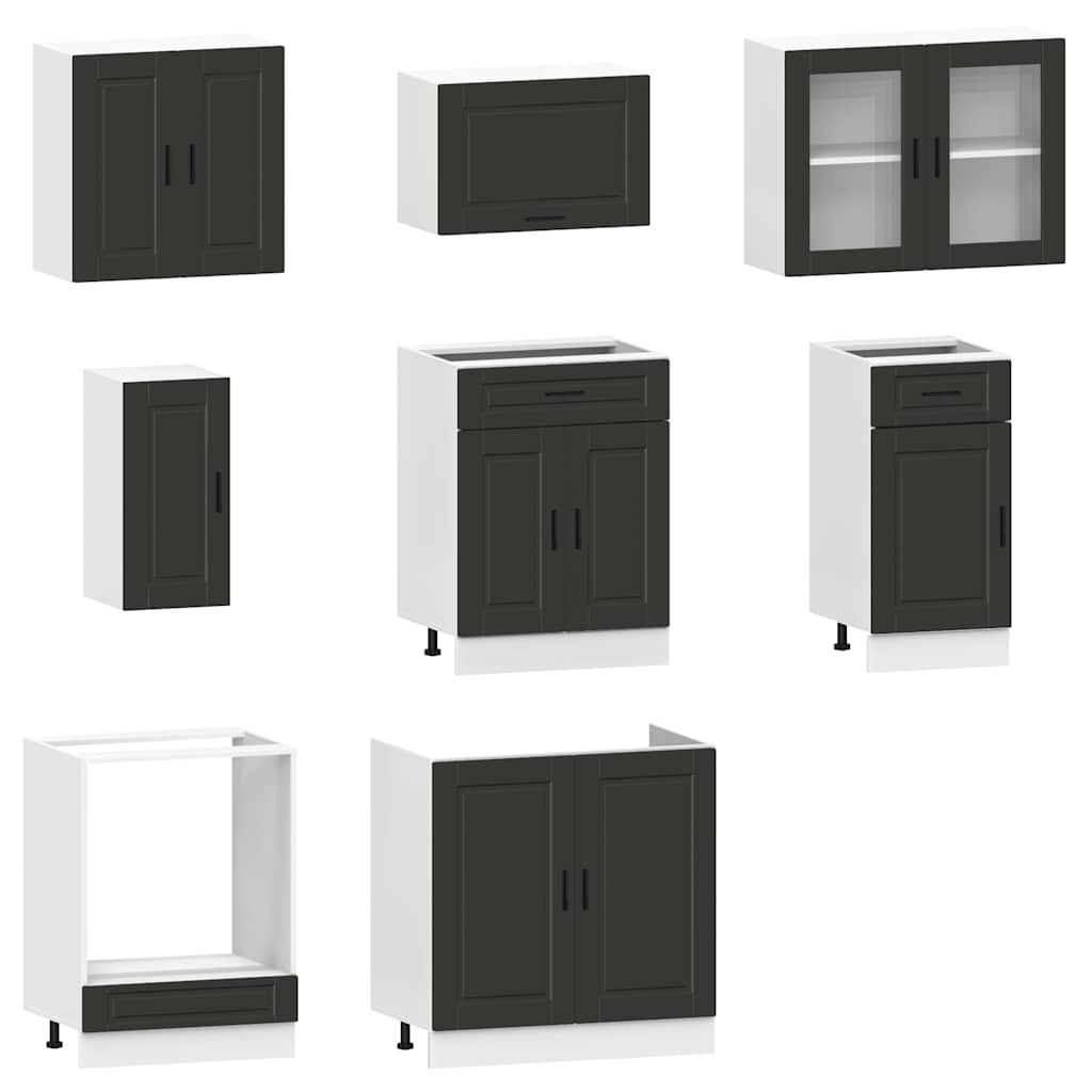 8 Piece Kitchen Cabinet Set Porto Black Engineered Wood