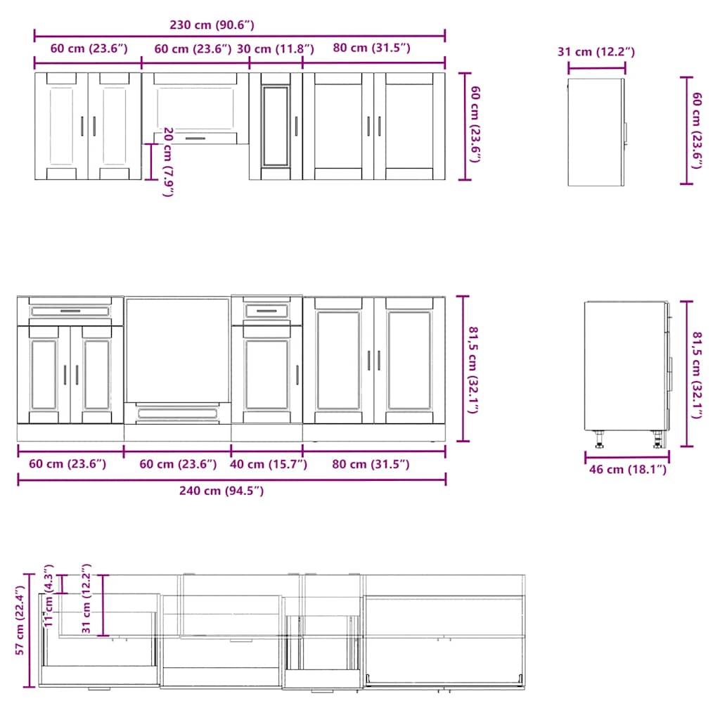 8 Piece Kitchen Cabinet Set Porto Black Engineered Wood