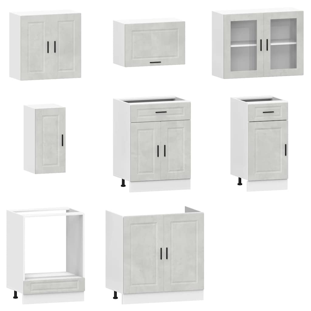 8 Piece Kitchen Cabinet Set Porto Concrete Grey Engineered Wood
