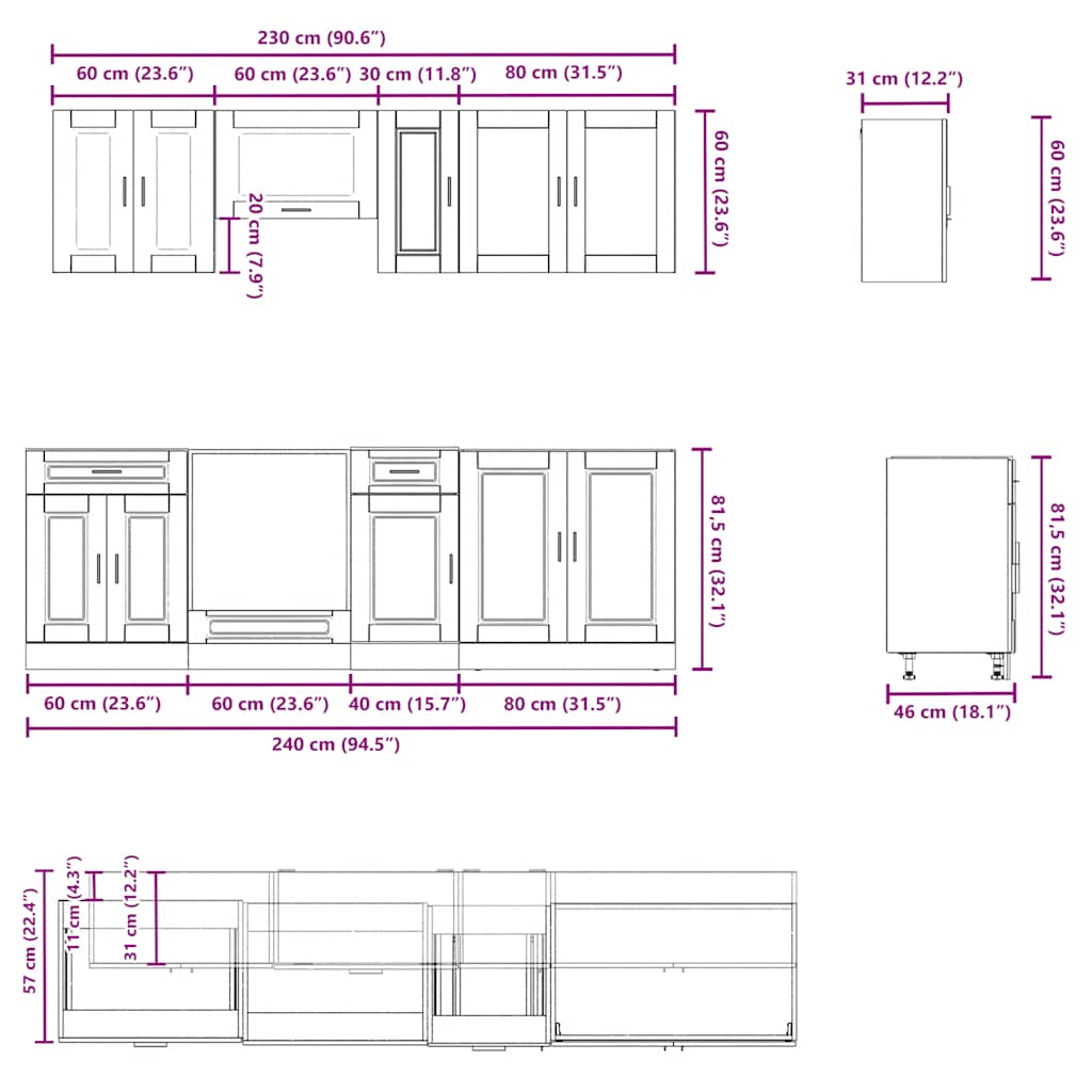8 Piece Kitchen Cabinet Set Kalmar Grey Sonoma Engineered Wood