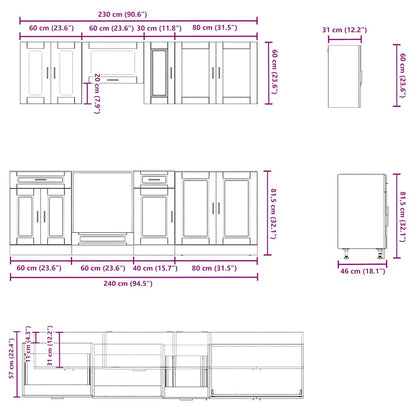 8 Piece Kitchen Cabinet Set Kalmar Grey Sonoma Engineered Wood