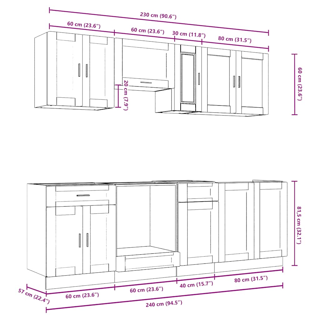 8 Piece Kitchen Cabinet Set Kalmar Grey Sonoma Engineered Wood