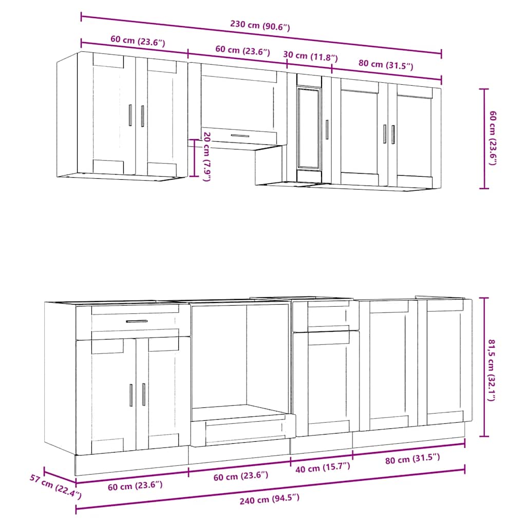 8 Piece Kitchen Cabinet Set Kalmar Brown Oak Engineered Wood