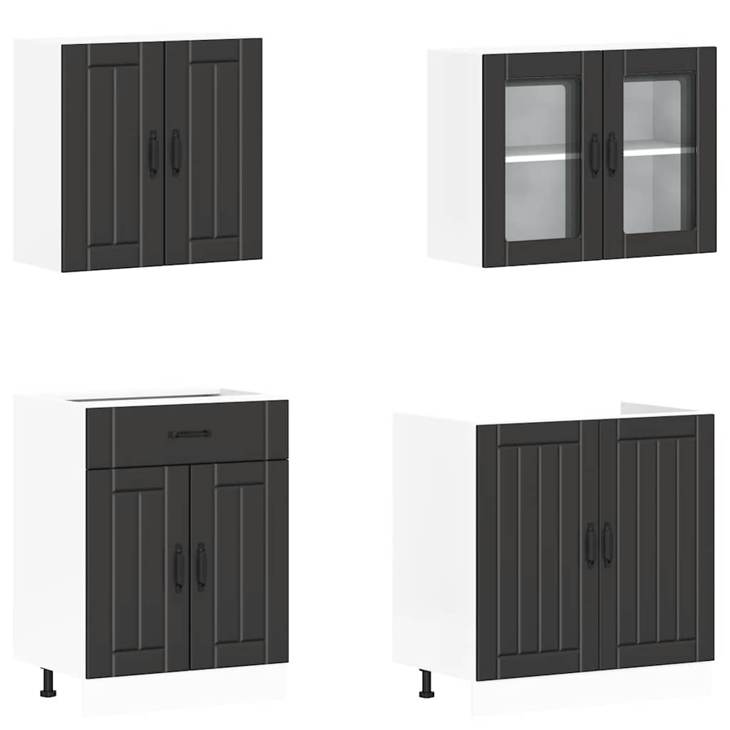 4 Piece Kitchen Cabinet Set Lucca Black Engineered Wood