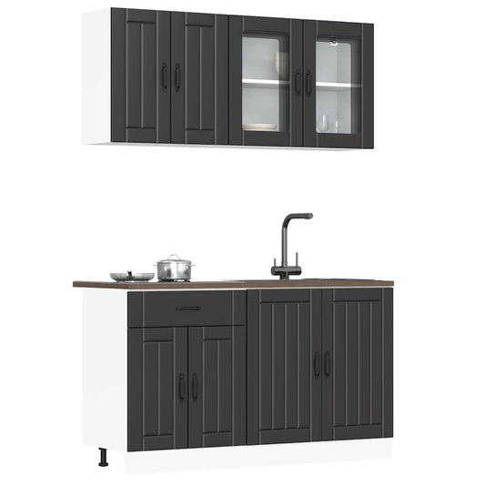 4 Piece Kitchen Cabinet Set Lucca Black Engineered Wood