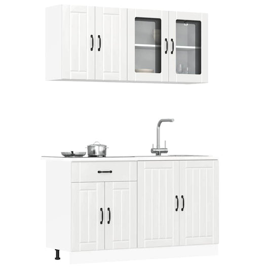 4 Piece Kitchen Cabinet Set Lucca High Gloss White Engineered Wood