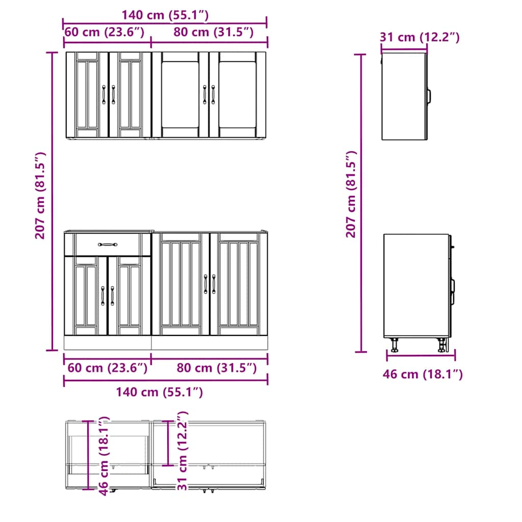 4 Piece Kitchen Cabinet Set Lucca Concrete Grey Engineered Wood