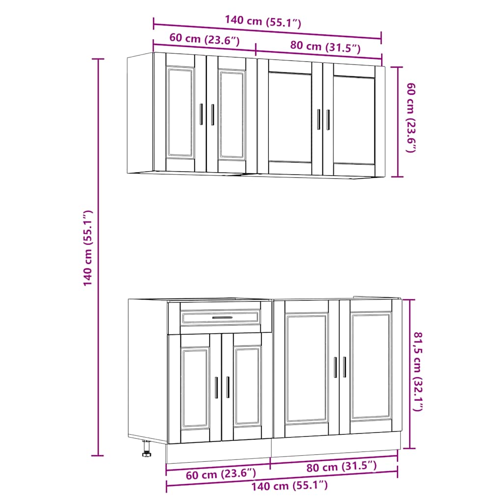 4 Piece Kitchen Cabinet Set Porto White Engineered Wood