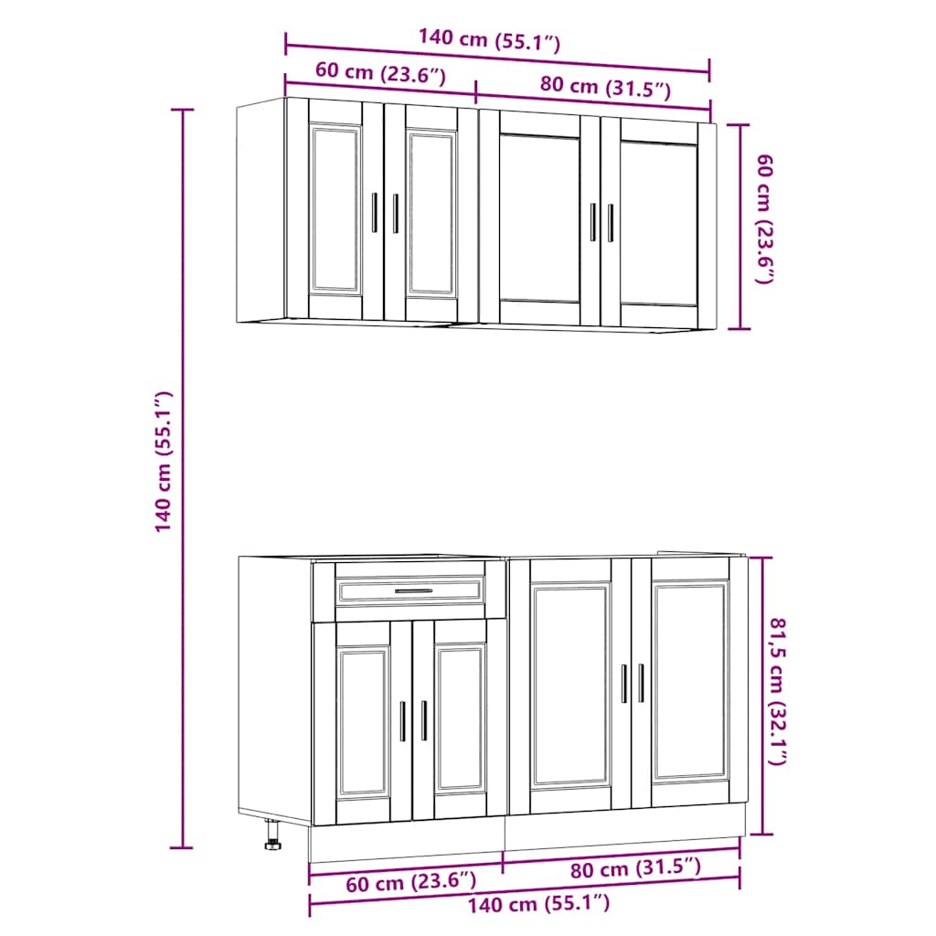 4 Piece Kitchen Cabinet Set Porto Black Engineered Wood