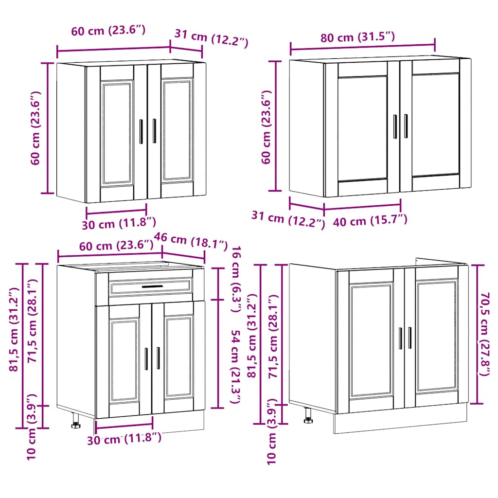 4 Piece Kitchen Cabinet Set Porto High Gloss White Engineered Wood