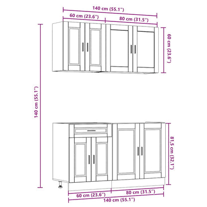 4 Piece Kitchen Cabinet Set Porto Brown Oak Engineered Wood