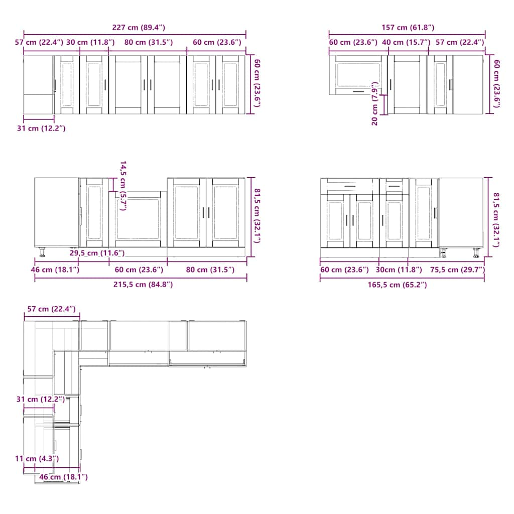 11 Piece Kitchen Cabinet Set Porto Smoked Oak Engineered Wood