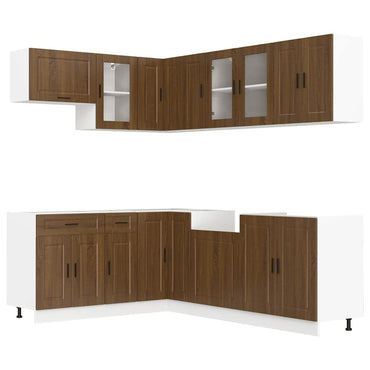 11 Piece Kitchen Cabinet Set Porto Brown Oak Engineered Wood