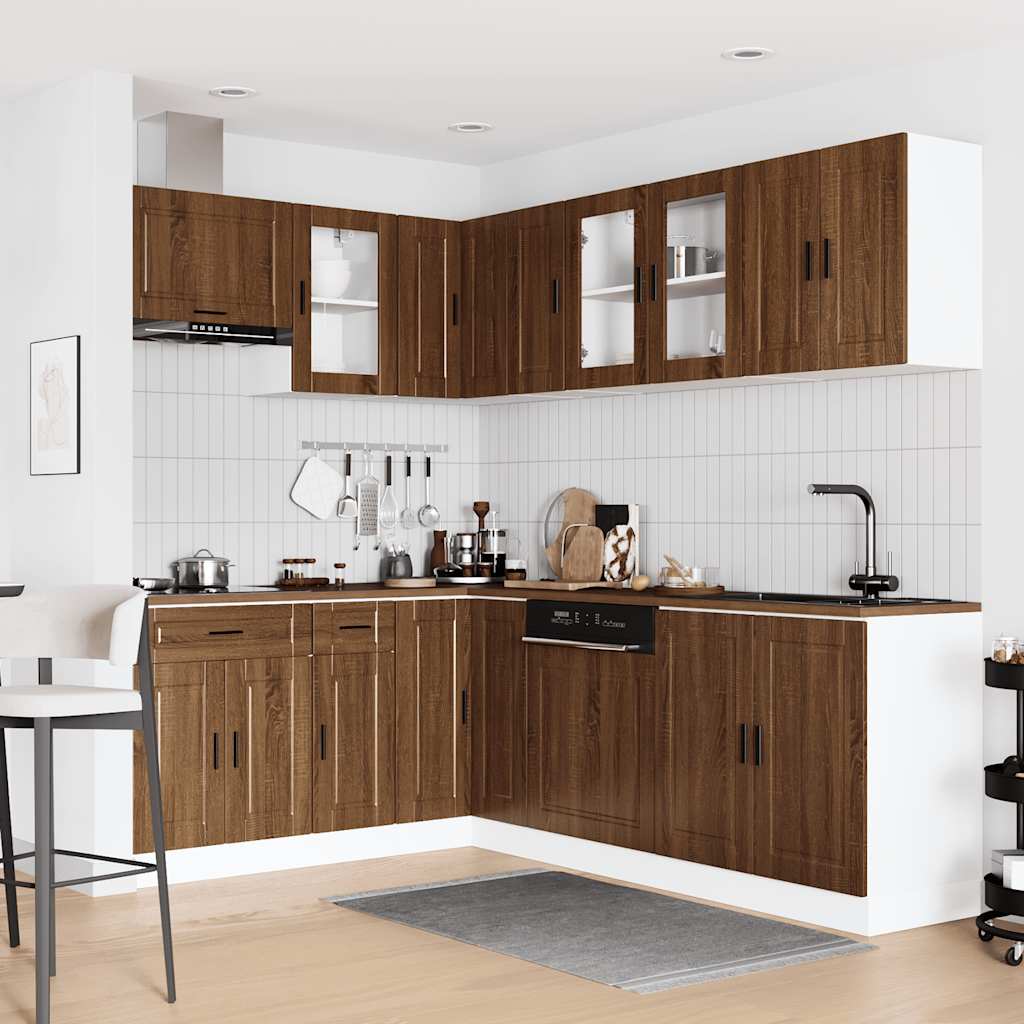 11 Piece Kitchen Cabinet Set Porto Brown Oak Engineered Wood