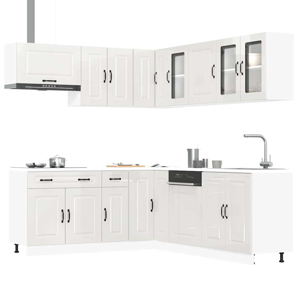 11 Piece Kitchen Cabinet Set Kalmar Gloss White Engineered Wood