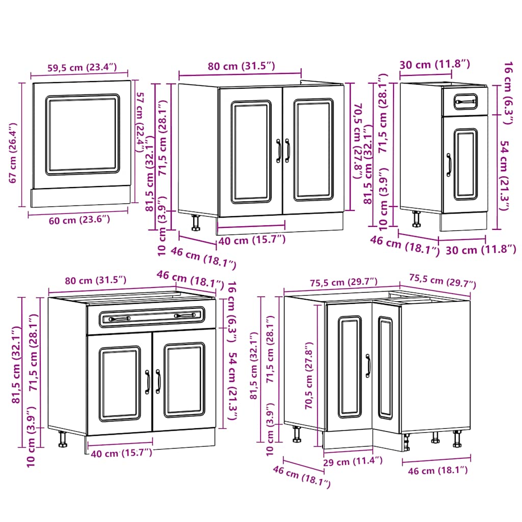 11 Piece Kitchen Cabinet Set Kalmar Smoked Oak Engineered Wood