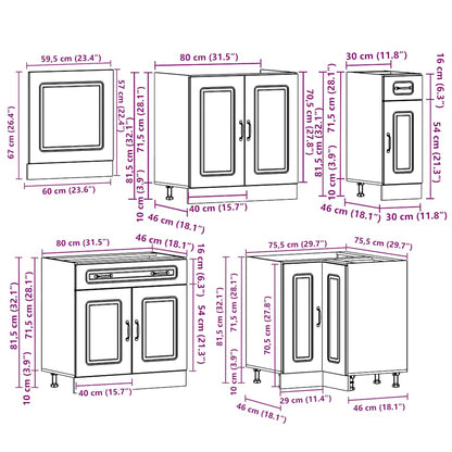 11 Piece Kitchen Cabinet Set Kalmar Smoked Oak Engineered Wood