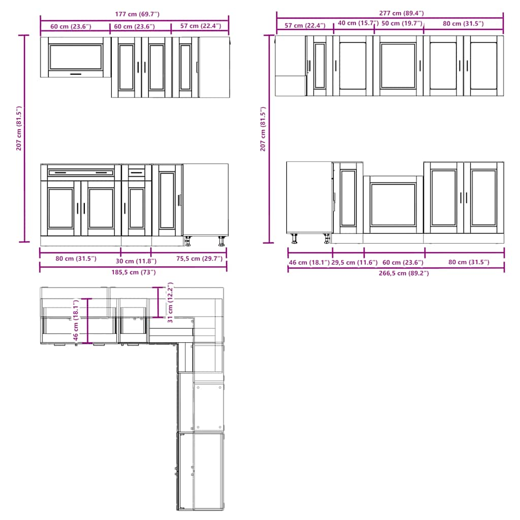 11 Piece Kitchen Cabinet Set Porto Black Engineered Wood