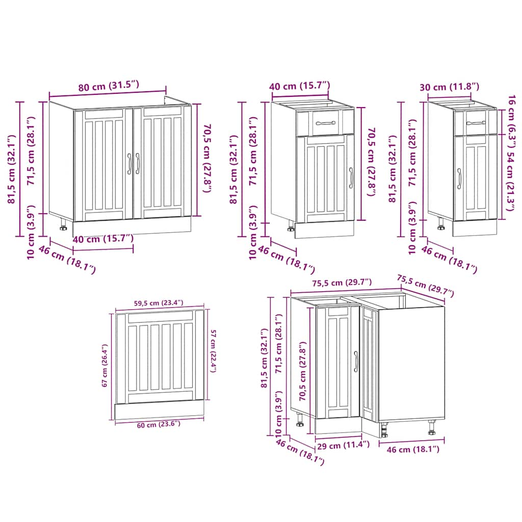 11 Piece Kitchen Cabinet Set Kalmar Concrete Grey Engineered Wood