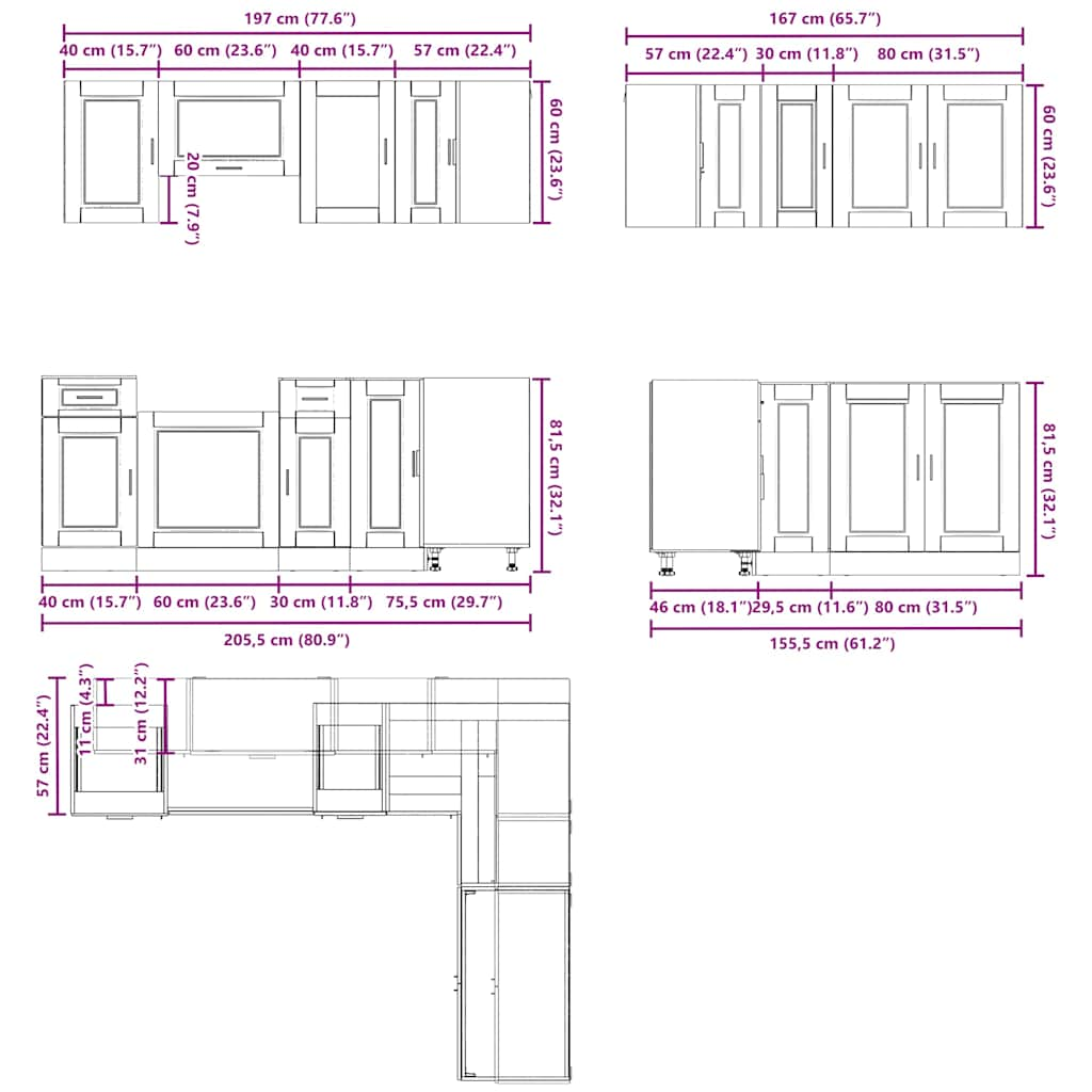 11 Piece Kitchen Cabinet Set Porto White Engineered Wood