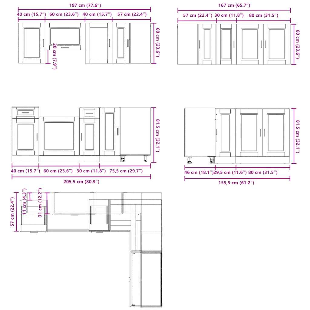 11 Piece Kitchen Cabinet Set Porto Smoked Oak Engineered Wood