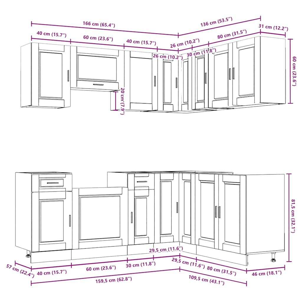 11 Piece Kitchen Cabinet Set Porto Grey Sonoma Engineered Wood