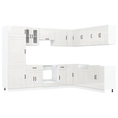 14 Piece Kitchen Cabinet Set Kalmar Gloss White Engineered Wood