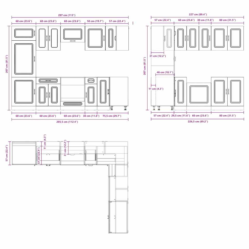 14 Piece Kitchen Cabinet Set Kalmar Concrete Grey Engineered Wood