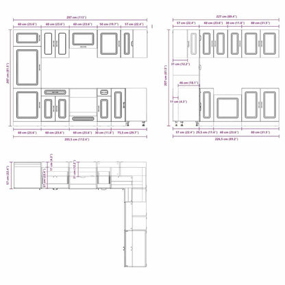 14 Piece Kitchen Cabinet Set Kalmar Concrete Grey Engineered Wood