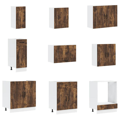 14 Piece Kitchen Cabinet Set Kalmar Smoked Oak Engineered Wood